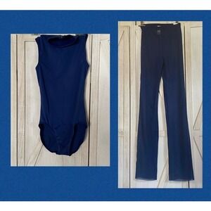 NEW Balera Womens Blue Dance Costume Leotard Sheer Pants SA Small Adult